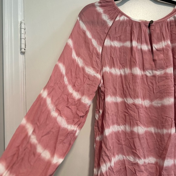 A.N.A. Women’s Lg  Pink & White Tie Dye Long Sleeve Flowy Relaxed Peasant Blouse - Picture 8 of 11